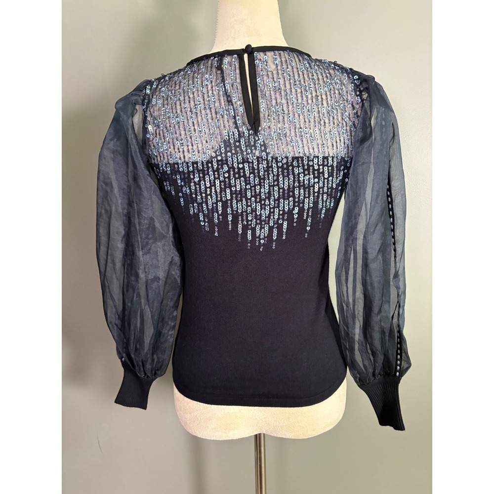 NWT Blank London Bectonesa Knit Top XS Sequin Sheer Puff Sleeve Formal Party - Picture 3 of 8